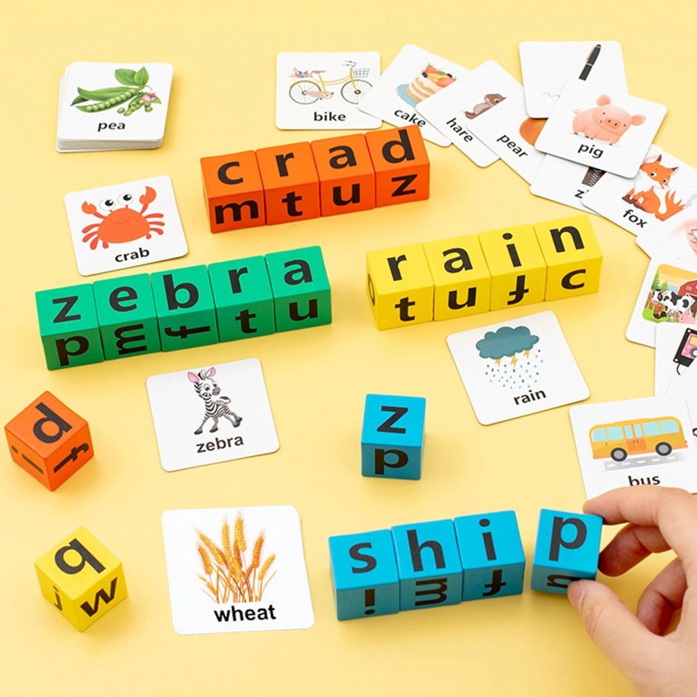 Toddler Brain Games English Card English Word Spelling Toy Educational Toys Wooden Multi Alphabet Learning Toys Alphabet Parent-Child Letter Spelling Block Early Educational