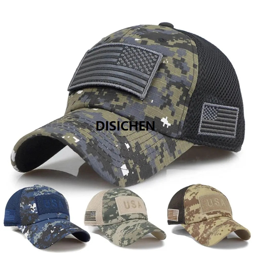 DISICHEN 1PC Fashion Mens Cotton Baseball Cap USA Army American Flag Tactical Trucker Hats Mesh Hat Outdoor Sport Original