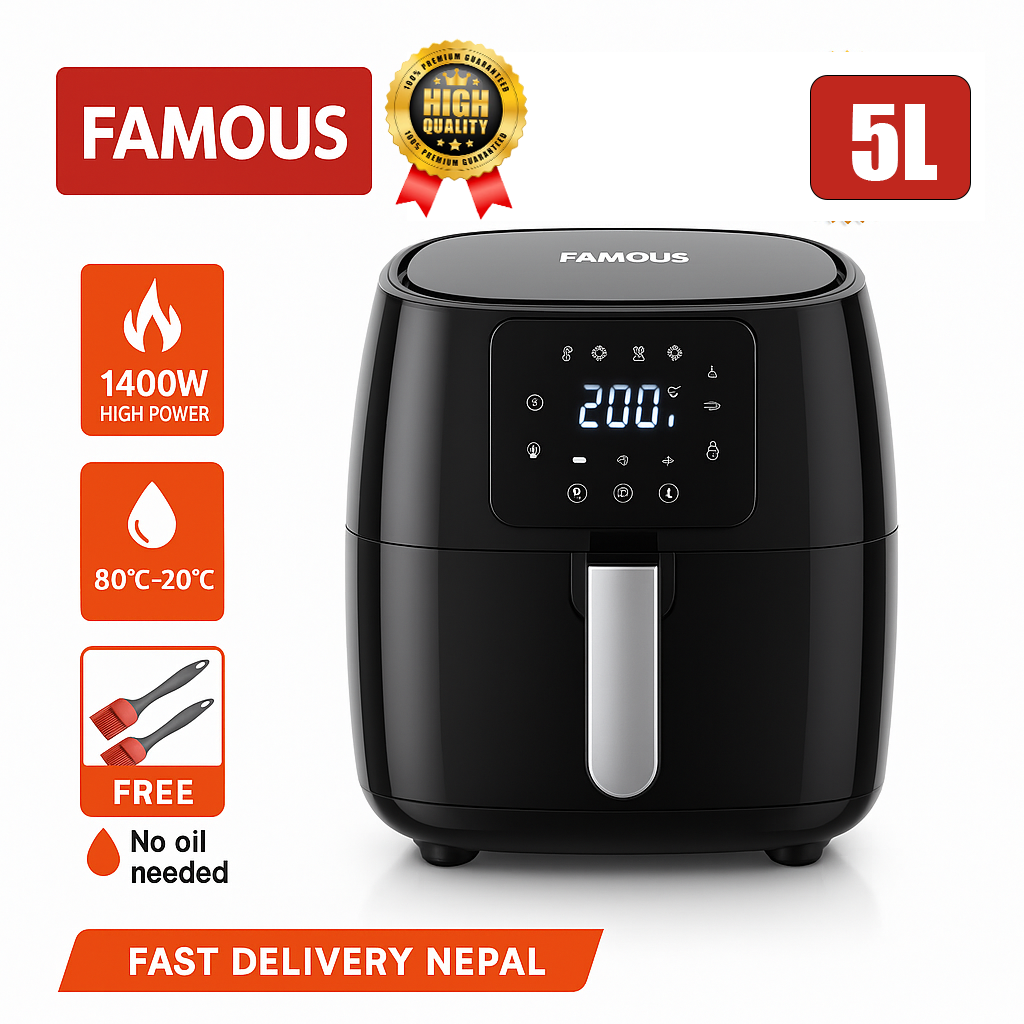 Famous 5L Digital Air Fryer | 1400W Smart Touch Screen Air Fryer for Home Cooking | Dual Air Fryer Oven with Dehydrator