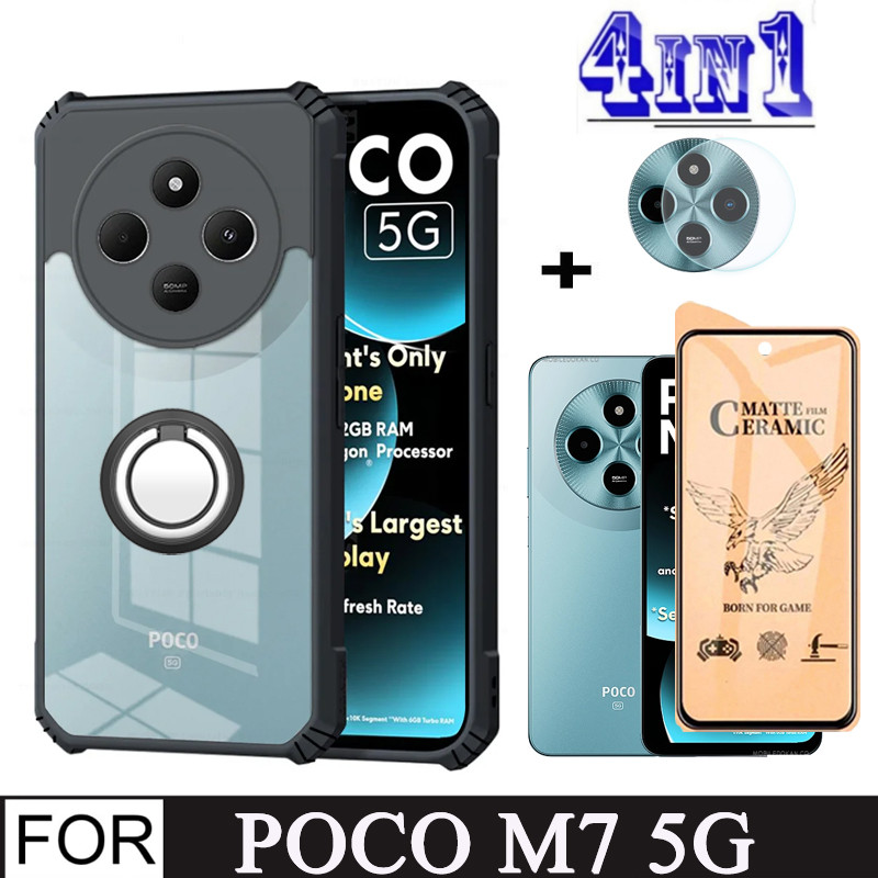 4In1 POCO M7 5G Shockproof Phone Case for Redmi 13C 14C C75 Tempered Glass Film+ back film