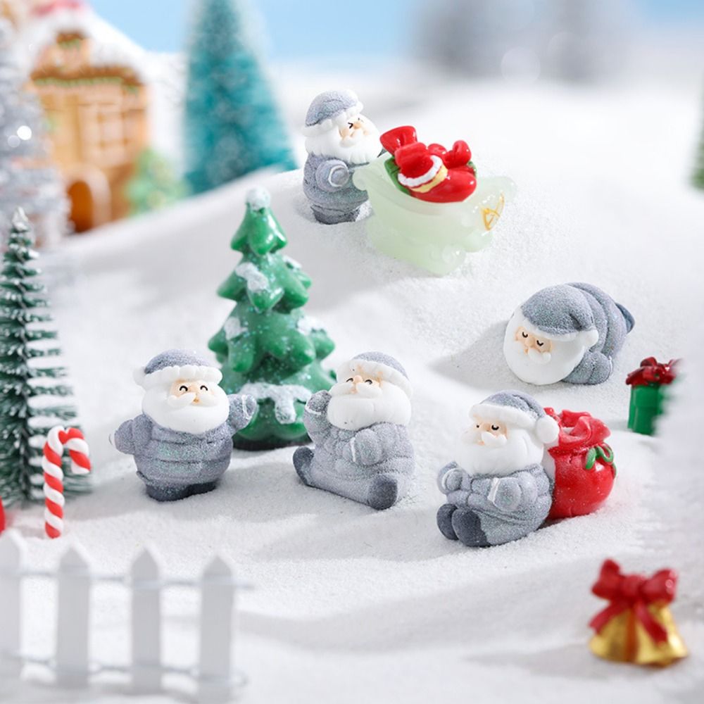Gift Mini Christmas Figurines Santa Clause Resin Miniature Knick-knacks Bonsai Decor Home Decorations Cartoon Snowman Statue