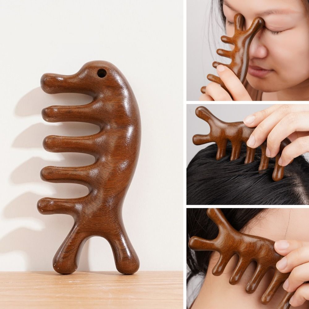New Five Teeth Body Meridian Massage Comb Hanging Multifunctional Head Massage Comb Wide Tooth Anti-Static Wood Therapy Massage Comb Body Massage