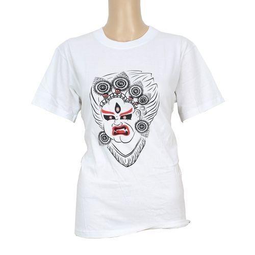 Round Neck Bhairab Printed 100% Cotton T-Shirt For Women- White