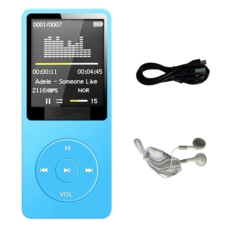 MP3 Player USB Charging Record Digital Display Screen ABS Media Portable Running Walking Music Play Blue
