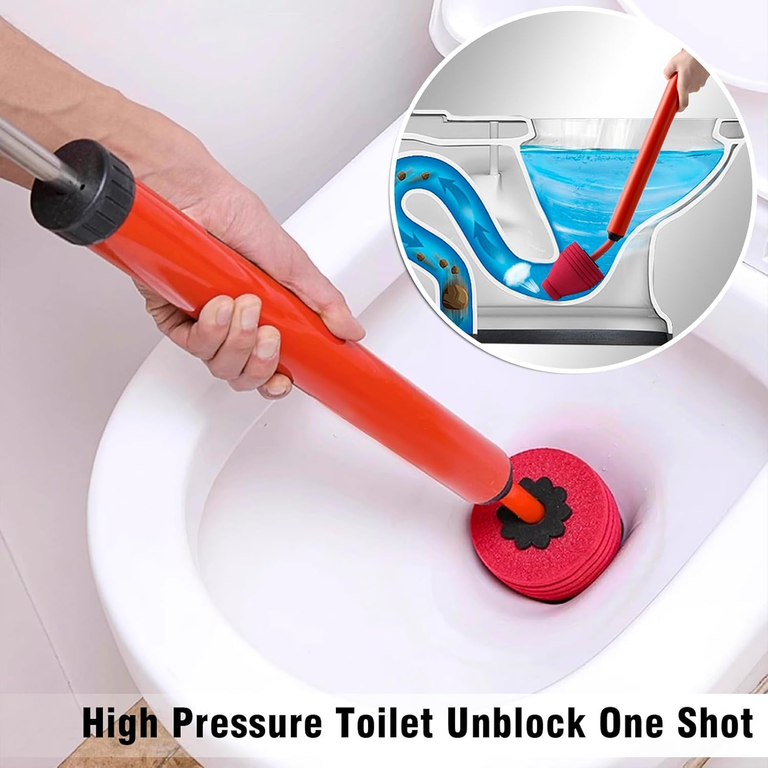 Toilet Plunger,High Pressure Air Drain Blaster Kit, Stainless Steel Plungers for Bathroom/Floor Drain/Shower/Sink/Bathtub/Clogged