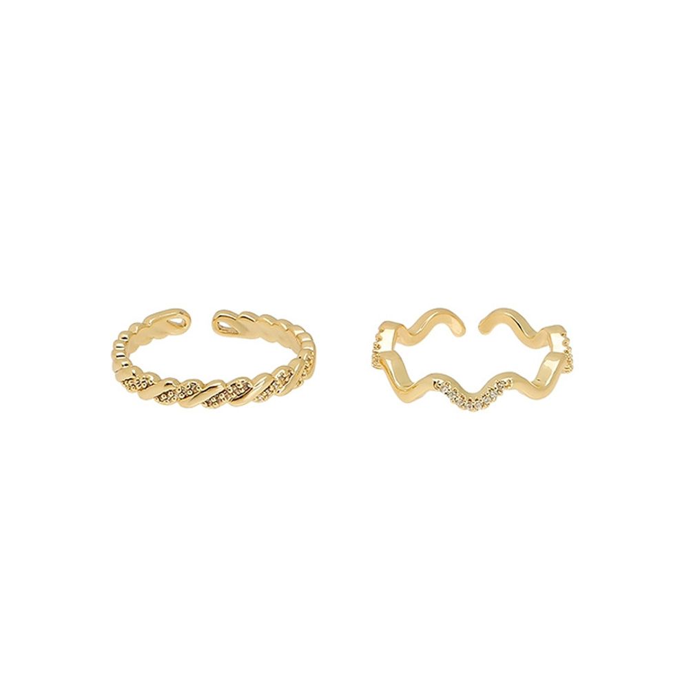 2pcs/set Elegant Temperament Cool Mini Party Women Open Ring Wave Fashion Jewelry Ring