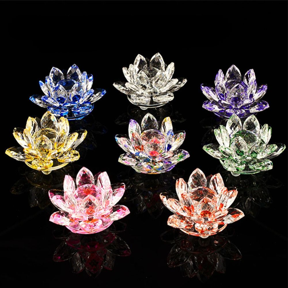 High Quality Collection Paperweight Table Ornaments Souvenir Gifts Lotus Flower Decor Glass Craft Crystal Lotus Flower Figurine Glass Miniature