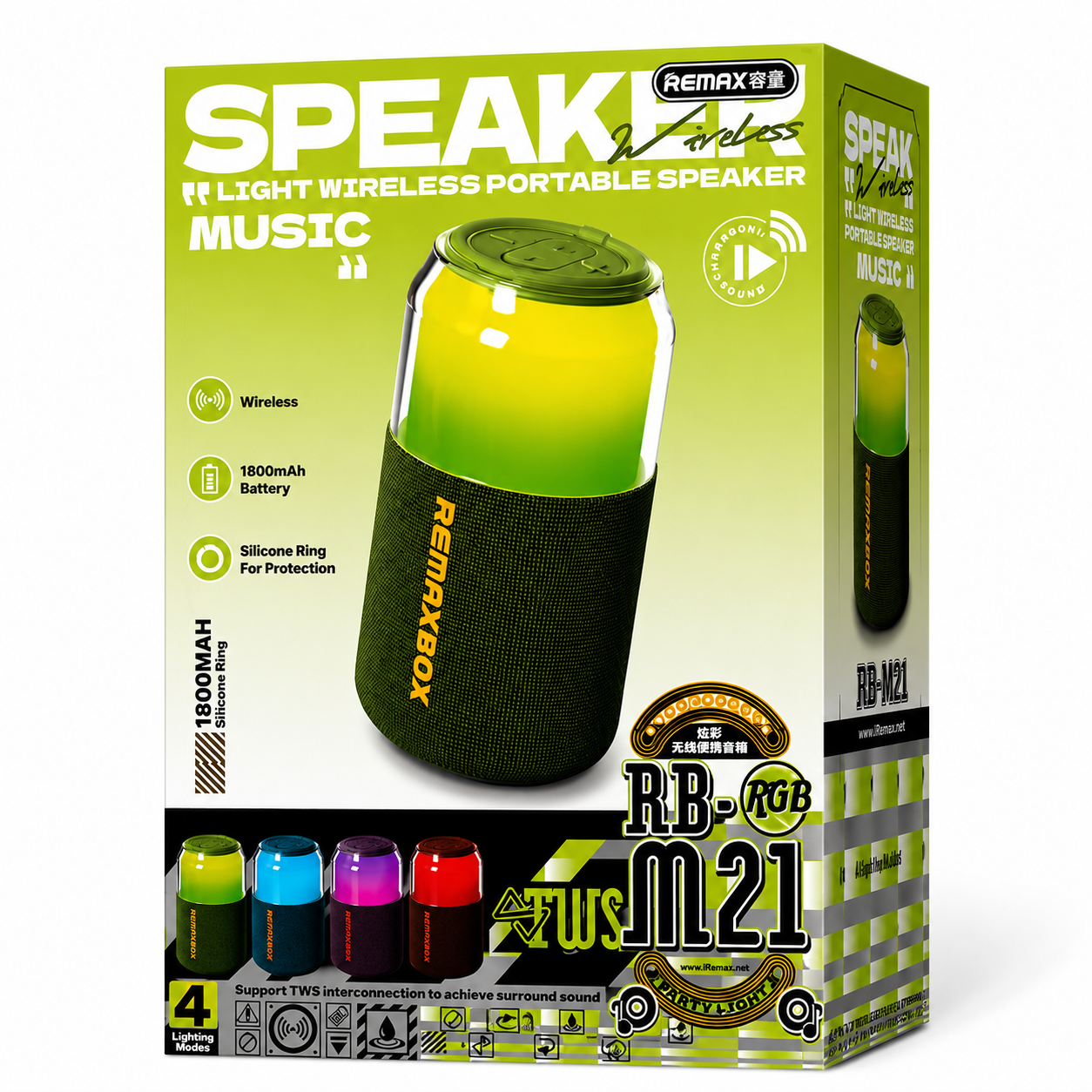 REMAX RB-M21 Wireless Bluetooth Speaker | TWS Stereo Pairing | 1800mAh Rechargeable | 4 RGB Light Modes | Deep Bass Mini Speaker for Home, Office & Outdoor