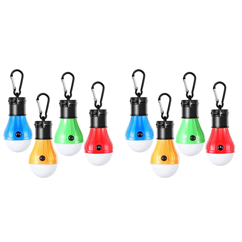 8X Compact LED Camping Light Bulbs with Clip Hook Portable Outdoor Tent Light Emergency for Camping Hurricane 4Color