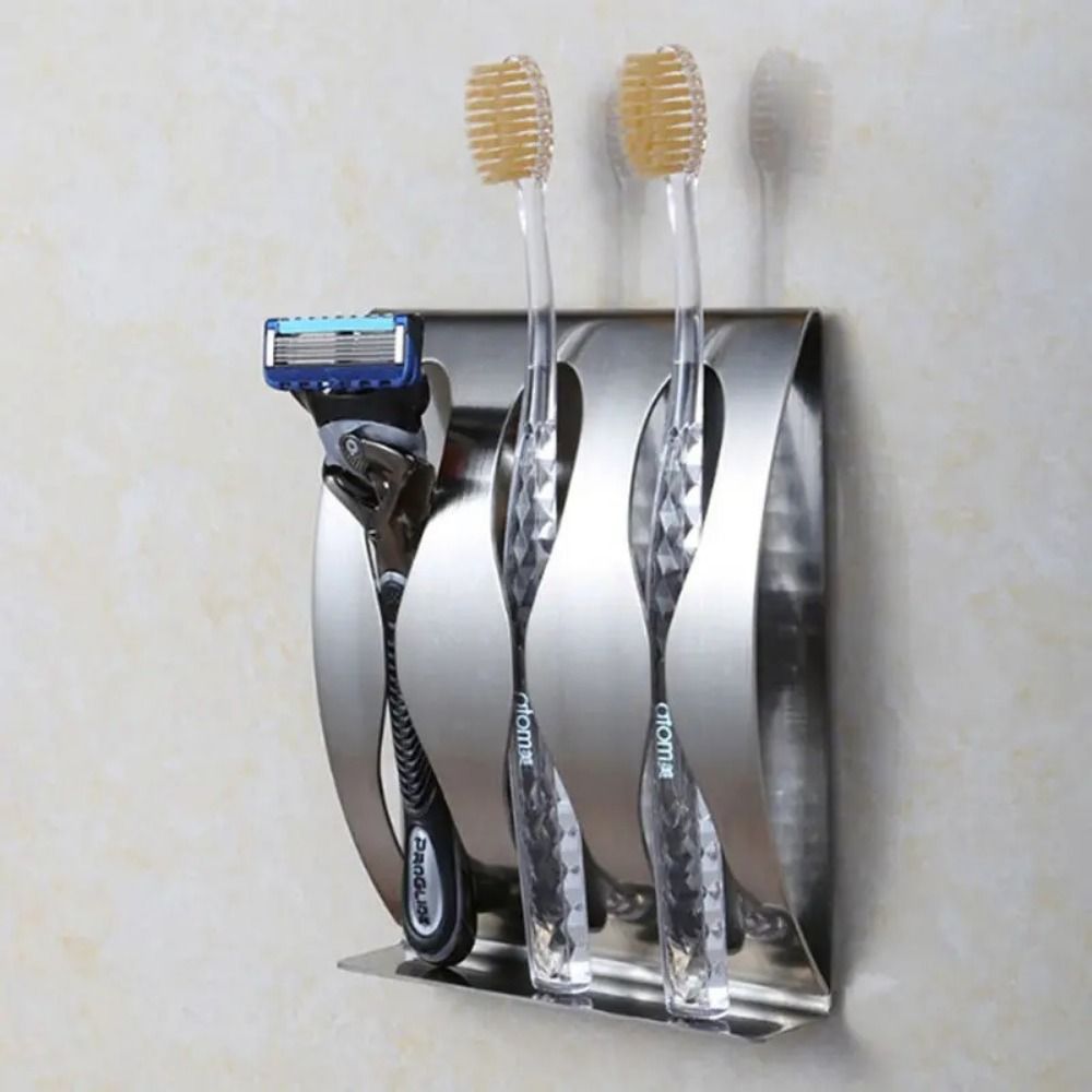 Practical 2/3 Holes Stainless Steel Toothbrush Rack Self-Adhesive Rustproof Razor Storage Rack Wall Mounted Tooth Brush Organizer Box for Bathroom