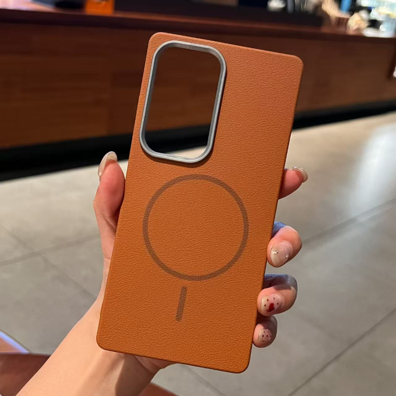 HODON Solid Color PU Leather Magnetic Phone Case for Samsung Galaxy S22 S24 S23 S25 Ultra Plus S24FE S23FE for MagSafe Cases Wireless Charging Shock Anti Fall Back Cover