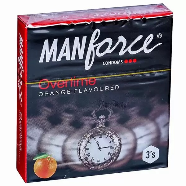 Overtime Orange Flavoured 3 in 1 Ribbed, Contour, Dotted Condoms Pack Of 3