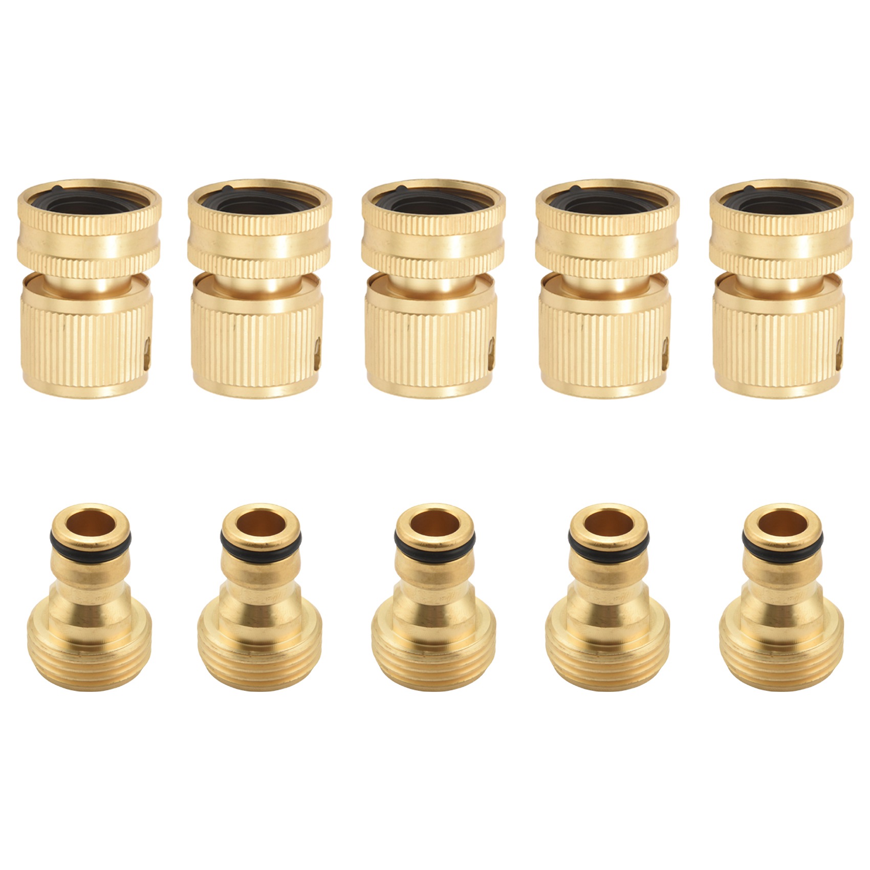 NAMUNY Garden Hose Quick Connectors Solid Brass 3/4 Inch GHT Thread Easy Connect Fittings No-Leak Water Hose Male Female Value 5 Pack