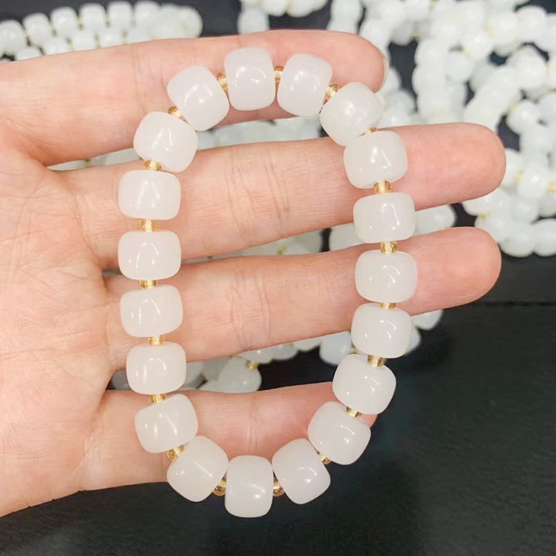 【Mega Sale】New ethnic style imitation sweat white Hetian white jade bracelet female ins girlfriends crystal one piece