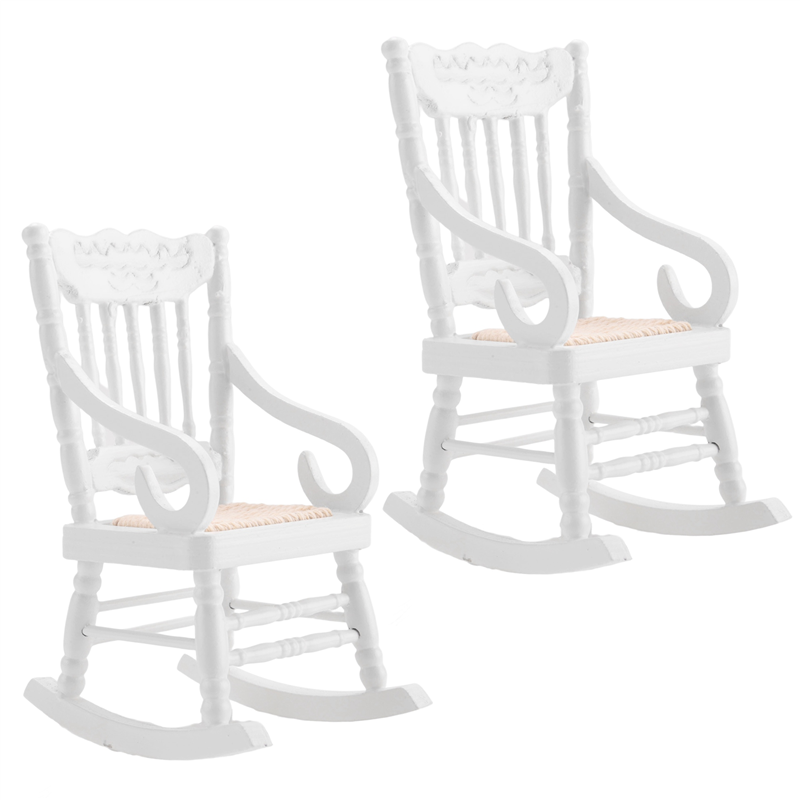 NAMUNY 2 Pcs 1:12 Toy Miniature Furniture Wooden Rocking Chairs Toy Accessories for Doll House Decoration,White