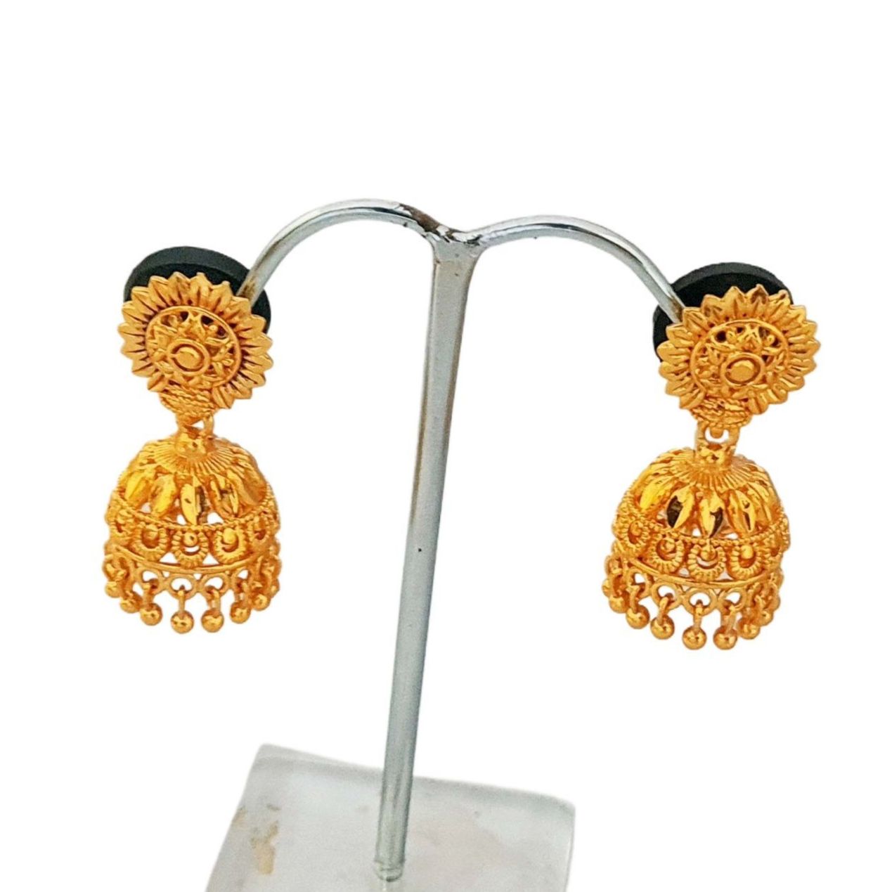Gold Plated Jhumka For Bride | Layer Design Jhumka For Women Indian Bridal Jhumka Partywear Earring For Wedding Ceremony Earring Design 2 Step Earring Gold Polished Attractive Earring Gold Design Earring For Bride Behuli Design Earring For Engagement