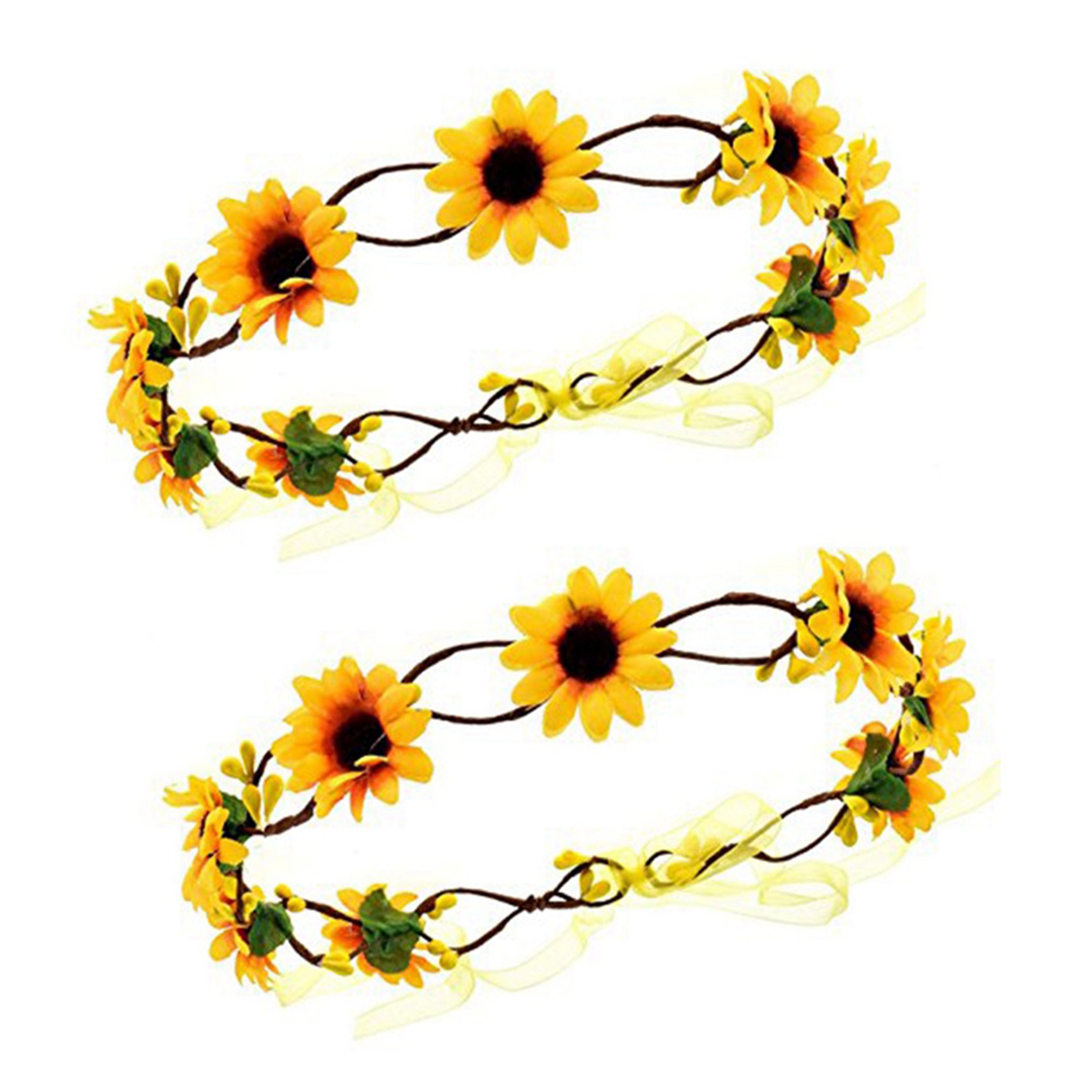 NAMUNY 2X Floral Autumn Sunflower Crown Hair Accessories Bridal Holiday Hair with Sunflower Hair Accessories