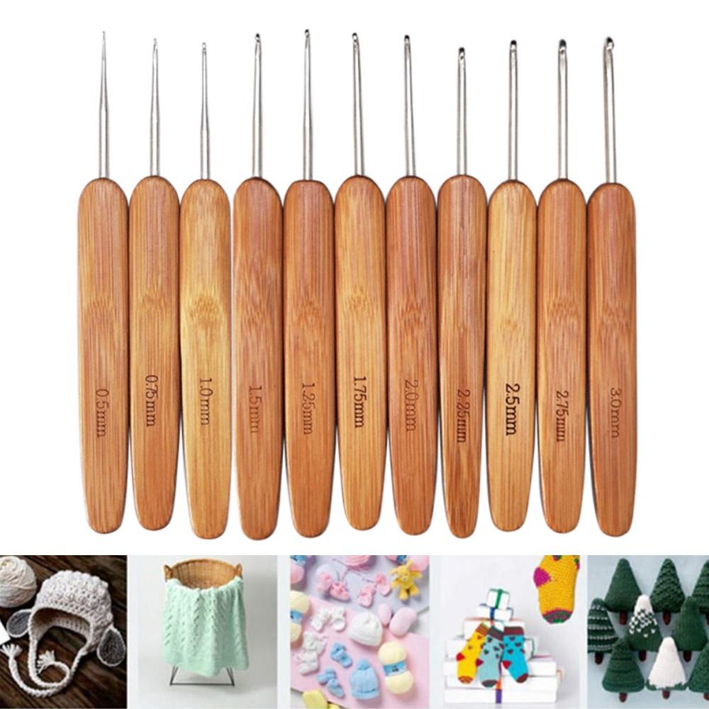 Handicraft Bamboo Wooden Crochet Hooks Small Size Long Bamboo Handle Crochet Yarn Weave Tool DIY Sewing Accessories