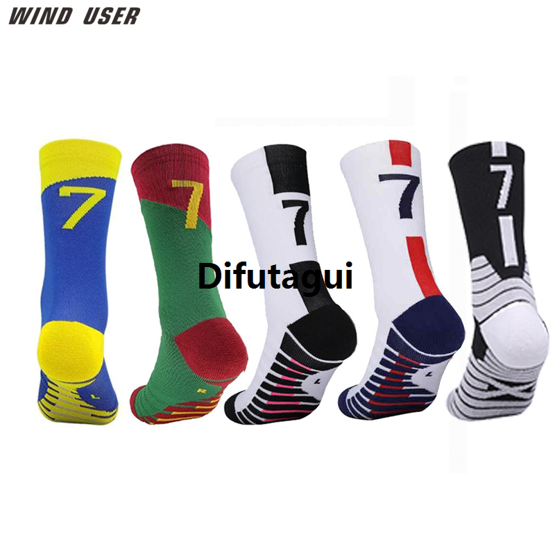 Difutagui Football stockings male money non-slip socks towels in the Portable bottom tube socks team training number 7 star sports socks