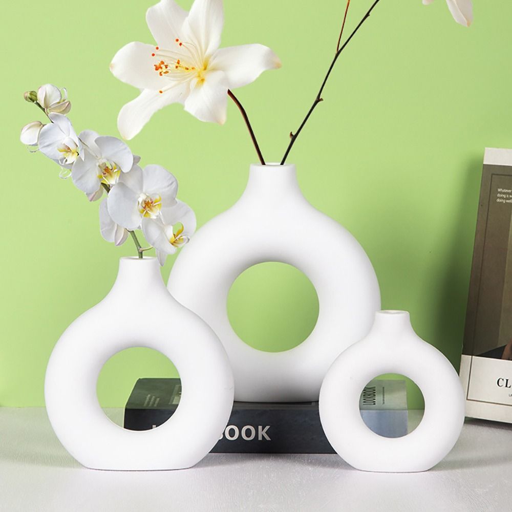 1Pcs Durable Imitation Ceramic Plastic Vase Storage Bottle for Flowers Home Decorations Ornaments Flower Vase Nordic Style Living Room Flower Pot