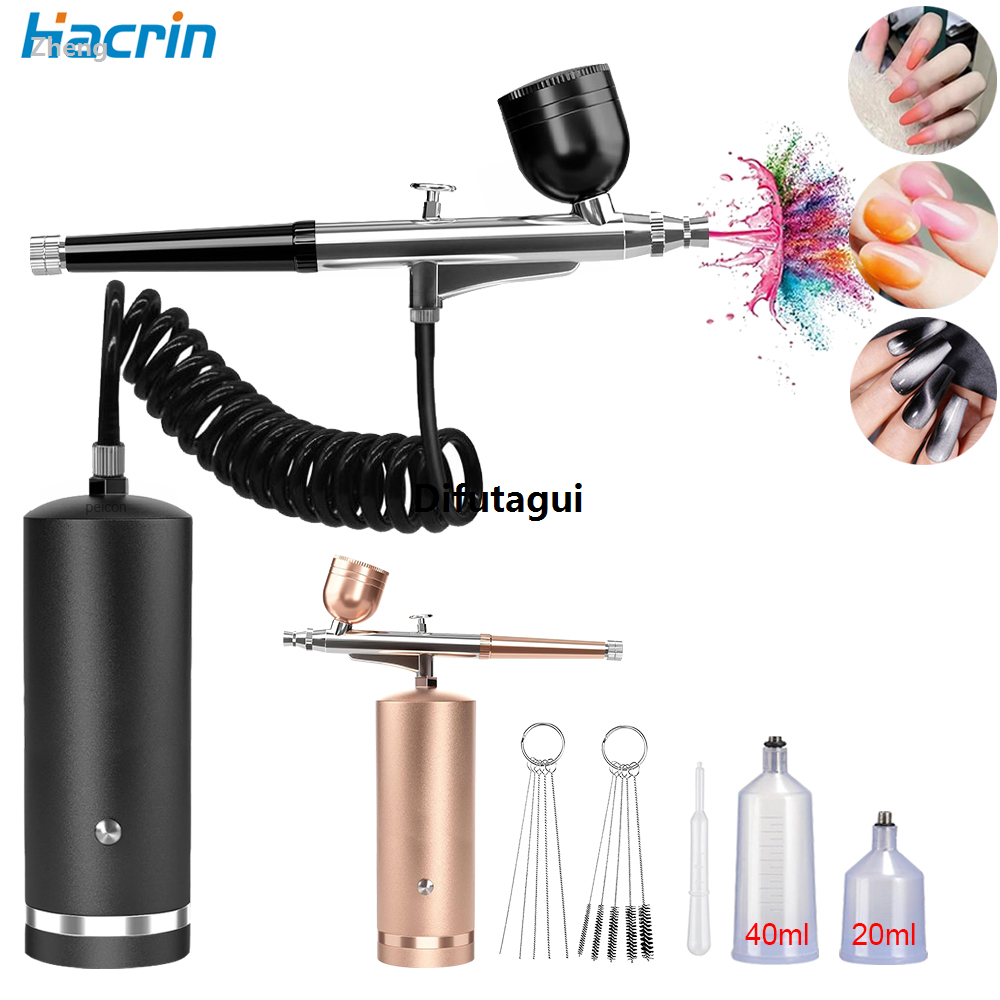 Difutagui Zheng Luxury Airbrush Nail with Compressor Portable Airbrush Nails with Profesional Compressor Air Brush for Nails Art Painting Crafts Mini Nails Spray