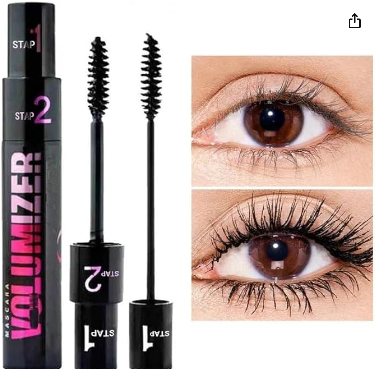 1 Pcs Long Thick Curl Duo Eyelash Mascara - 2-in-1 Waterproof Lengthening & Thickening Mascara with 4D Silk Fibers for Natural, Voluminous Lashes