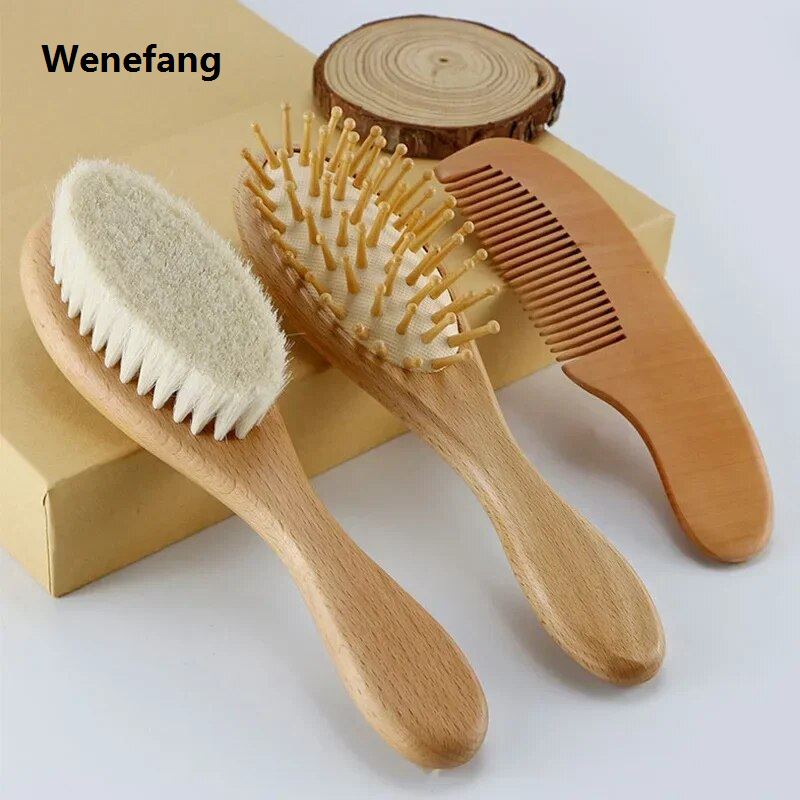 Wenefang Wooden Baby Hair Brush Children Small Comb Natural Soft Bristles Newborn Hairbrush Head Massager for Toddlers Wool Brush