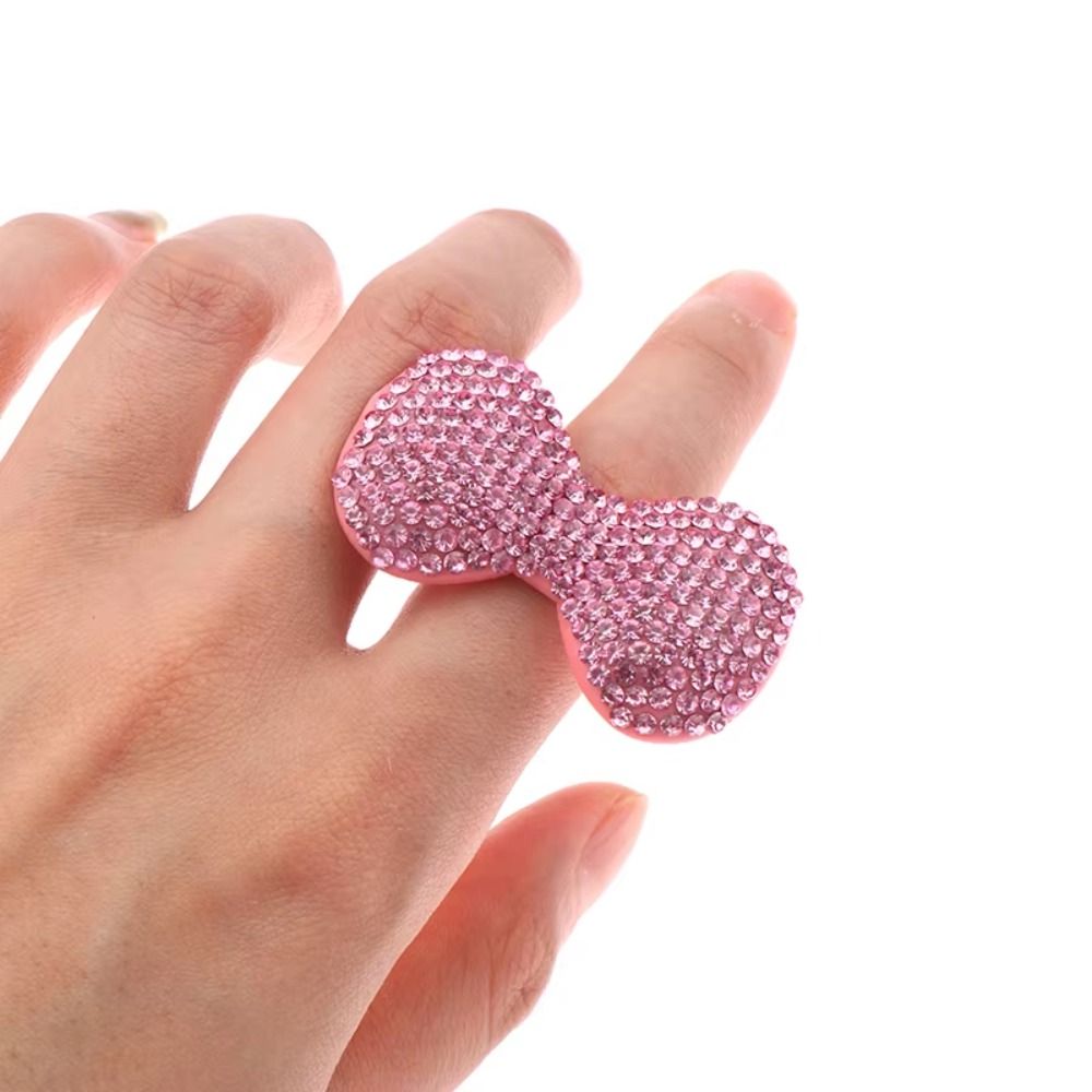 Trendy Adjustable Pink Bow Rings Sparkle Bow Sweet Shiny Women Finger Ring Bowknot Super Flash Y2k Millennial Ring Cute Girl
