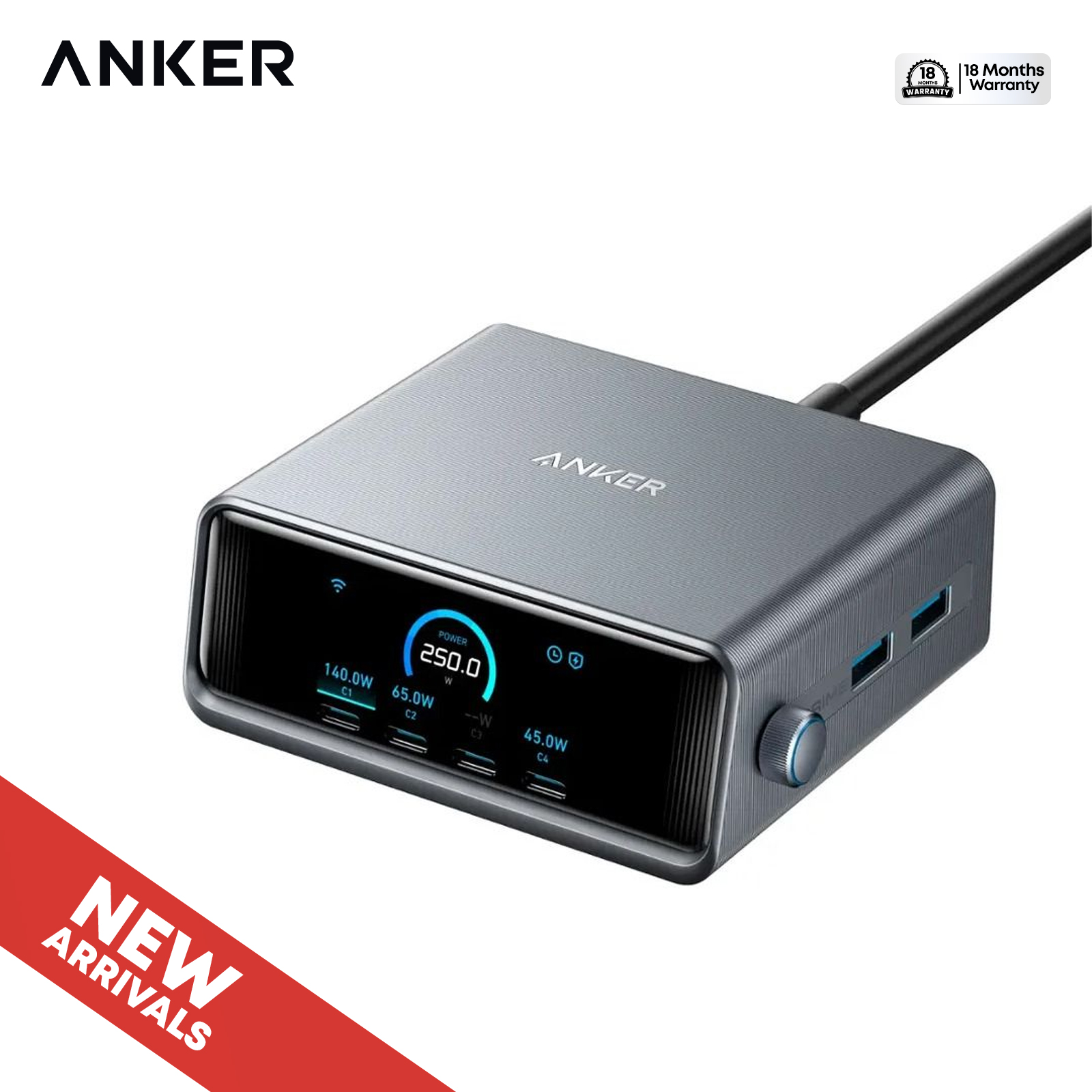 Anker Prime 250W GaN Charger (6 Ports) | Smart Display | Fast Charging for MacBook, Laptop, iPhone, Samsung |