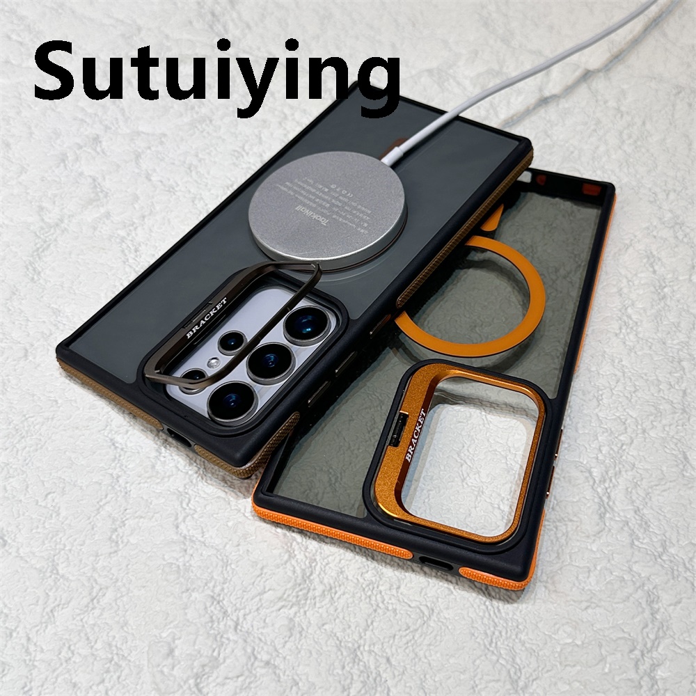 Sutuiying Luxury Armor Full Coverage Lens Flip Stand Matte Magnetic Phone Hot Selling Case For Samsung S25 S23 S24 Ultra S23 Plus For Magsafe Cover