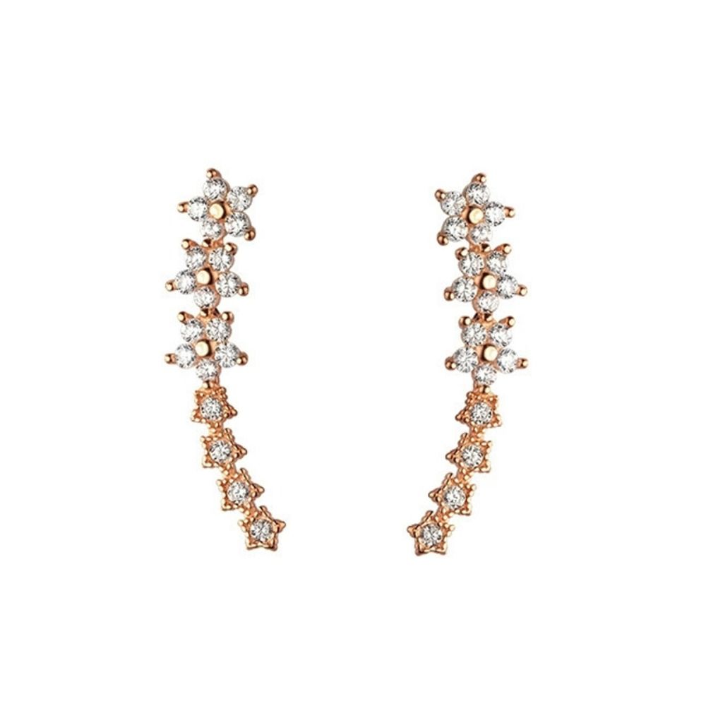 Sweet Zinc Alloy Zircon Stud Earrings Shiny Niche Design Flower Star Stud Earrings Geometric Women Accessories Curved Earrings Daily Wear