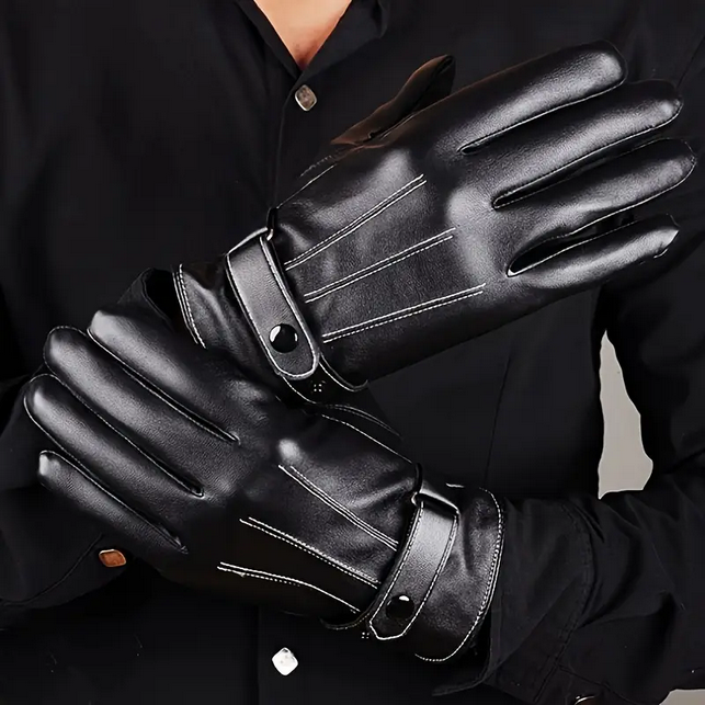 1 Pair Leather Gloves For Winter - Suitable for Driving, Warm, Waterproof & Cozy