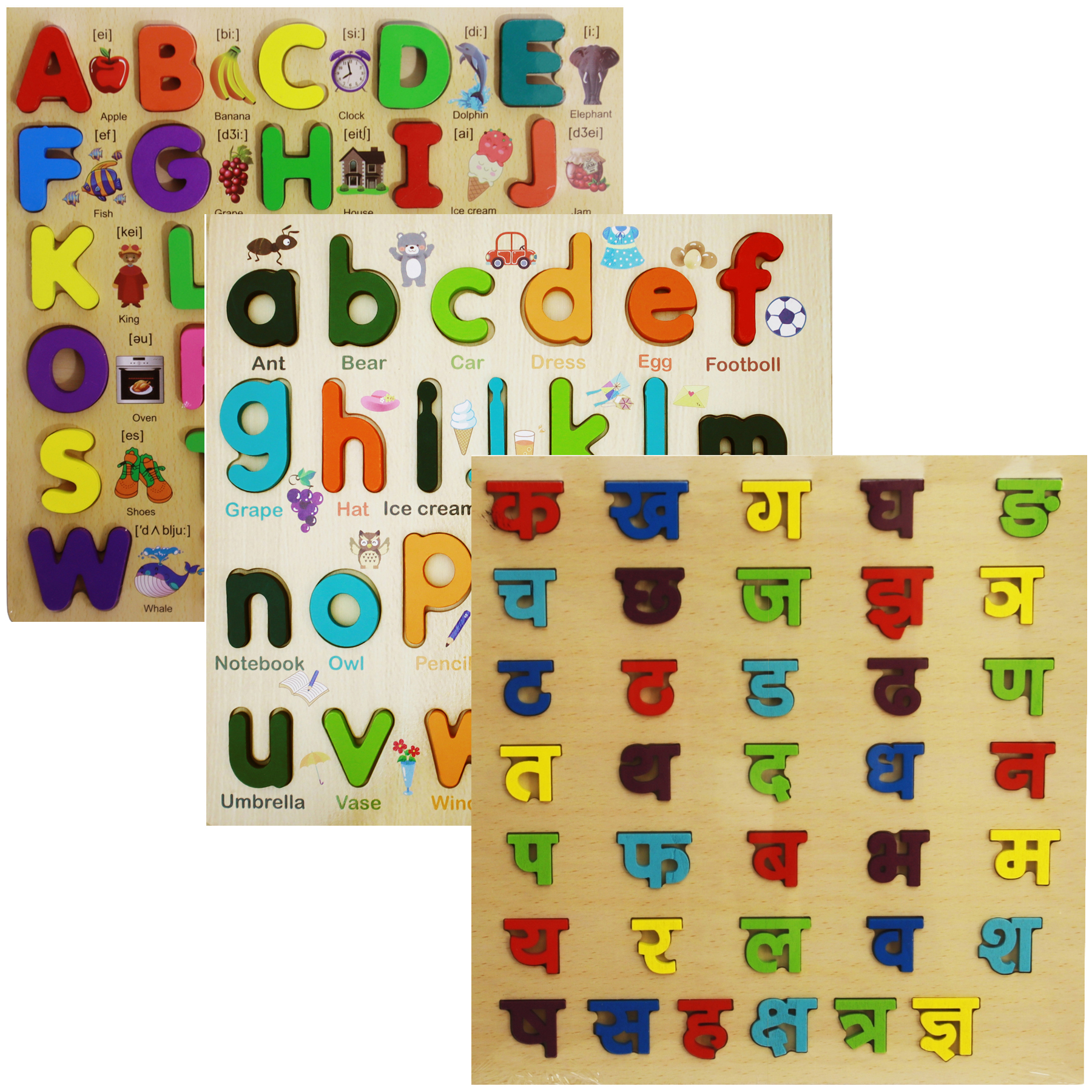 Cute Baby- Wooden Educational Puzzle Combo Set English Capital Letter, Small Letter & Nepali Varnamala Learning Board, Montessori Toy for Baby & Toddlers