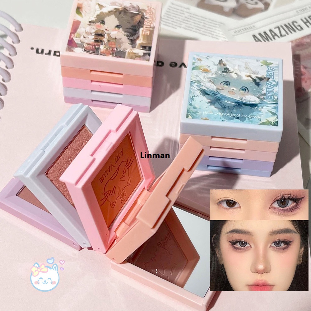 Linman 4 In 1 Matte Shimmer Cute Eyeshadow Palette Smooth Color RenderPortable ing Brighten Face Cheek Contour Powder Blush Combination Makeup