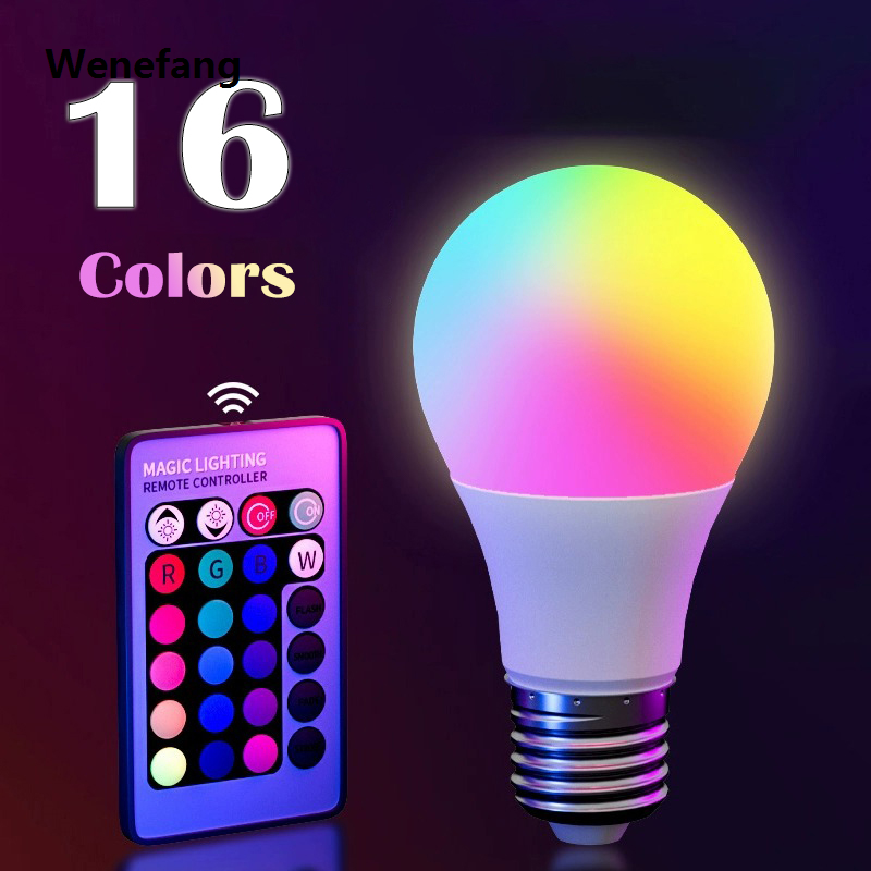 Wenefang 16 Colors RGB Bulb LED Multicolor Bulb E27 Base 220V Household Fifty percent discount Lighting Dimmable 24 Key Remote Control Atmosphere Neon Light