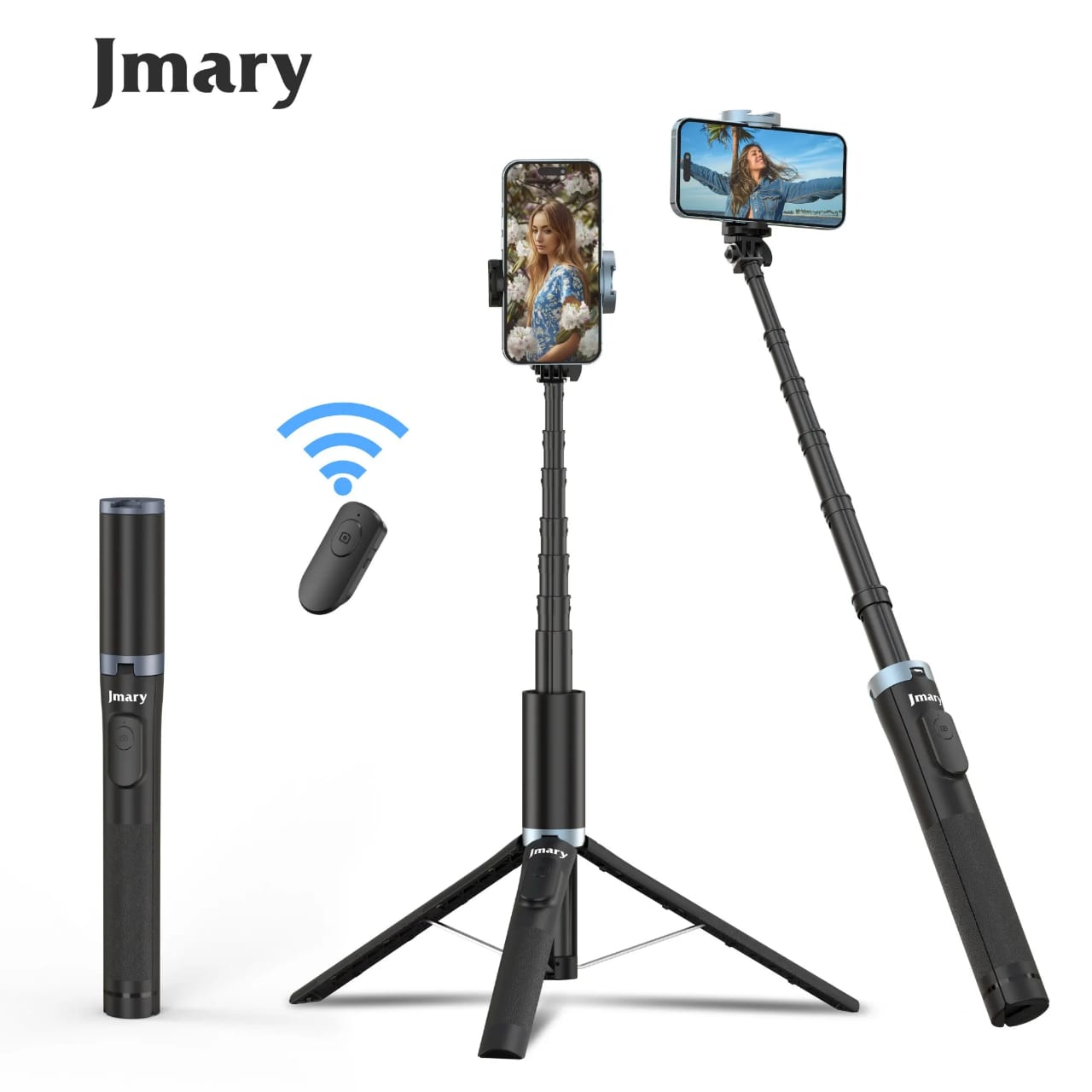 Jmary KT-259 Professional 160cm All-in-One Selfie Stick Tripod with Detachable Bluetooth Remote - Reinforced Aluminum Alloy 8-Section Extendable Phone Stand for Vlogging, Travel, Photography & Live Streaming