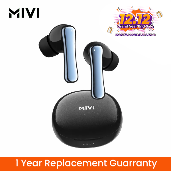 Mivi T80 Duopods | 50hrs Back up | ENC | Glossy Finish | Metallic Design | 50ms Low Latency