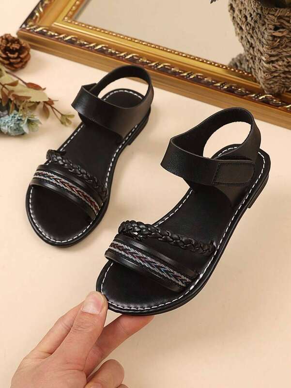 1PAIR Infant/Toddler Girls Solid Color Roman Flat Sandals With Strap Design, Open Round Toe, , Cute, Comfortable, Suitable For Outdoor, Casual, Party, Beach In Summer