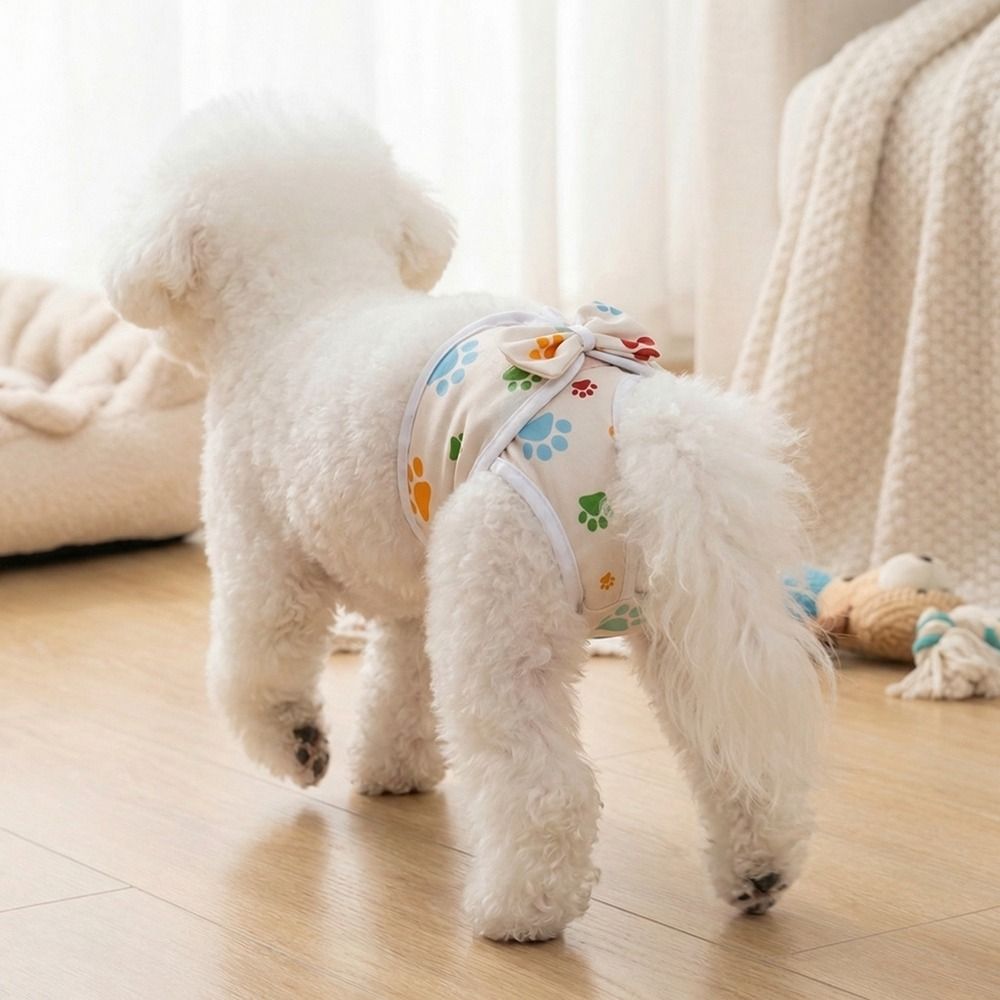 Cute Washable Dogs Diaper Dog Paw Pattern Adjustable Pet Physiological Pants Cozy Breathable Dogs Menstruation Pants Pet In Heat