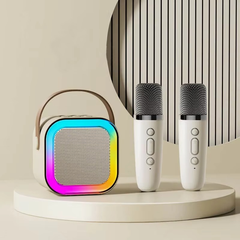 K12 Colorful Bluetooth Speaker with 2PCS Karaoke Microphones | Magic AI Voice | Portable Home Singing System