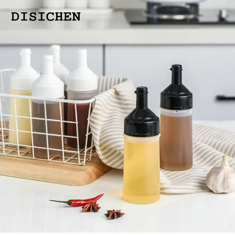 DISICHEN Portable Condiment Squeeze Bottles Sealed Plastic Portable 250ml/500ml Kitchen Accessories Sauce Olive Oil Bottle With Lid Transparent