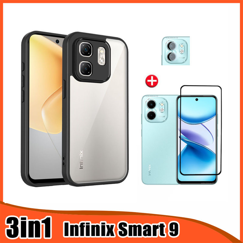 Infinix Smart 9 Transparent Matte Phone Case Silicone Casing For Infinix Smart 10 Smart 8 Hot 60 Pro Hot 60i Full Cover Tempered Glass+ Lens Film