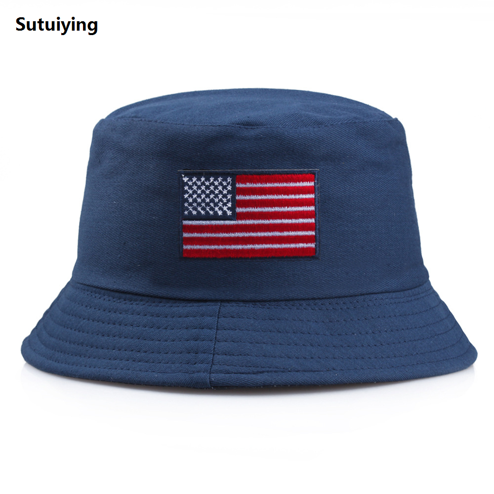 Sutuiying New Embroidered National Flag Fisherman Hats For Original Men And Women Fashion USA Flat Top Basin Hat