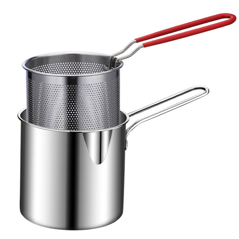 Tempura French Fries Fryer Deep Frying Pot Strainer with Strainer Chicken Fried Pans Kitchen Cooking Tool