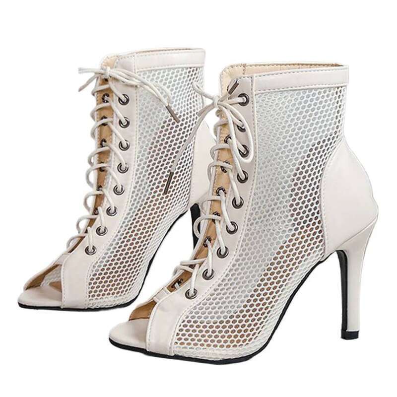 Women Top Breathable Mesh Sandals High Heel Dance Shoes Summer Booties for Ballroom