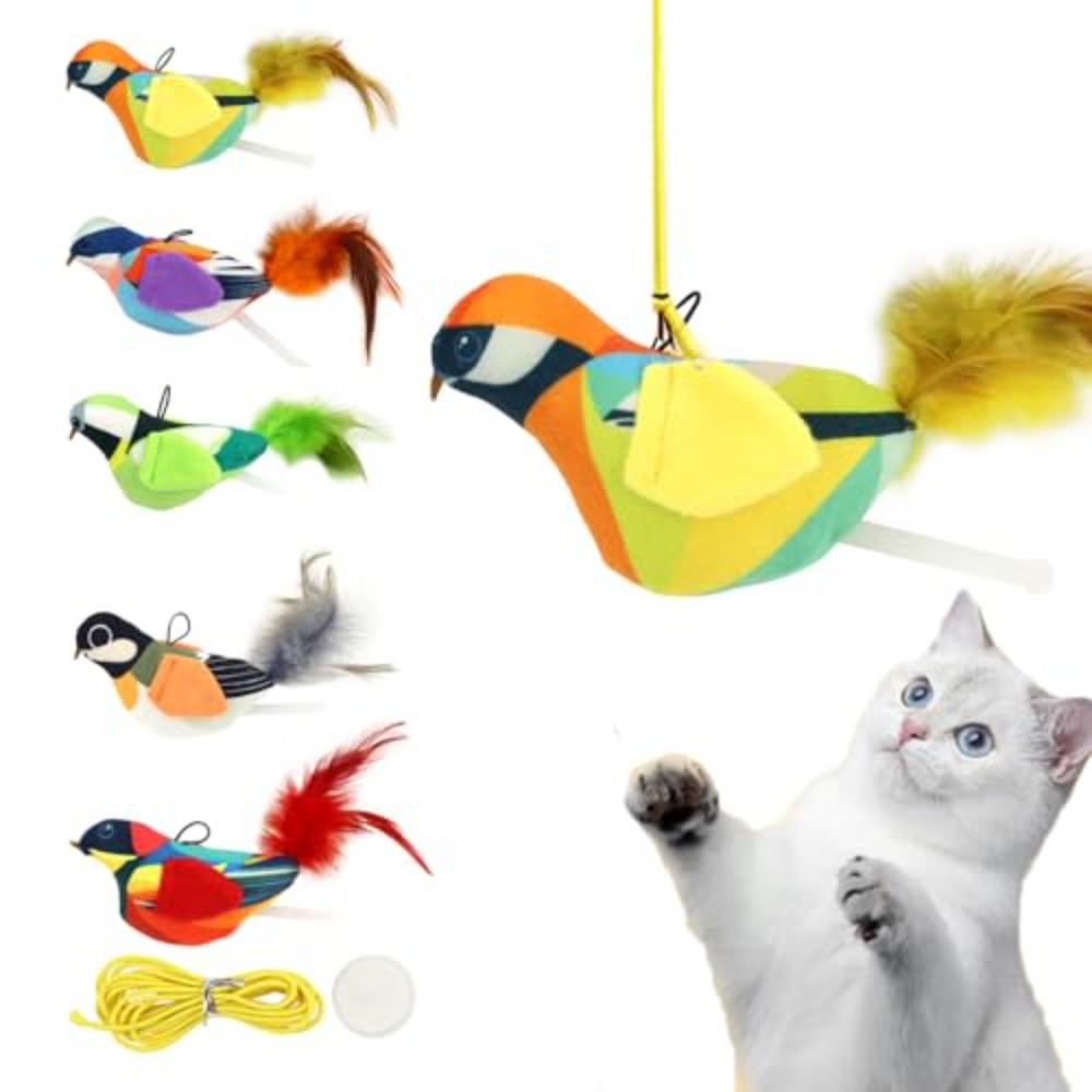 New Electronic Interactive Bird Cat Toys Vivid Chirping Touch-Activated Pet Simulation Bird Toy Hangable Relieve Boredom Bird Fun Attract Cat Toy for Bored Cats