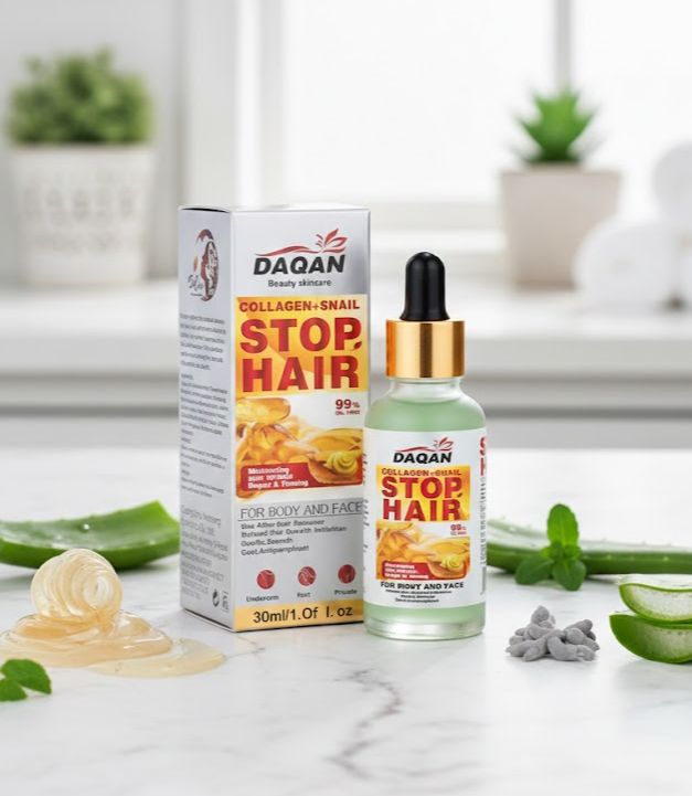 DAQAN Collagen + Snail "STOP HAIR" Hair Growth Inhibitor Serum - 30ml | Permanent Hair Removal Oil for Face & Body | Gentle & Natural Hair Suppression for Men & Women