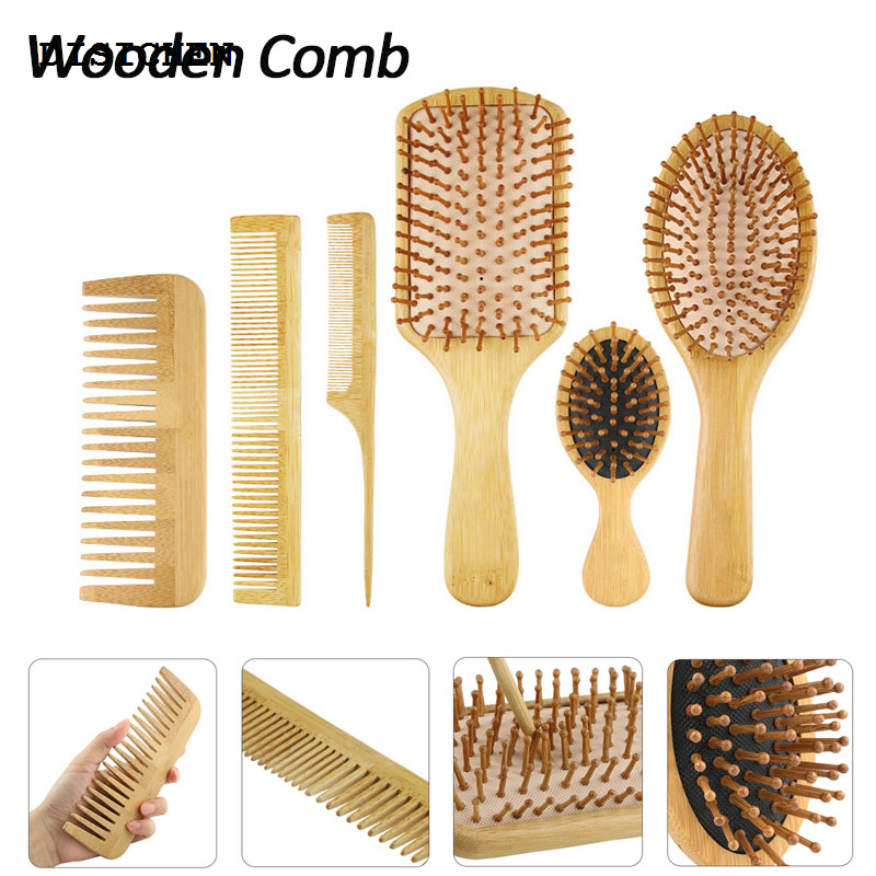 DISICHEN Bamboo Wooden Hair Brush Massage Comb Scalp Massager for Hair Growth Anti-static Straightening Brush Soft Beard Baby Beech Brush
