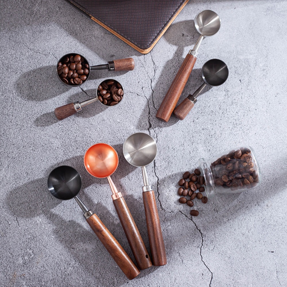 Hot Sale Walnut Wood Handle Measuring Spoons 304 Stainless Steel Food Grade Coffee Spoon Durable Household Exclusive Ice Cream Scoop Gift