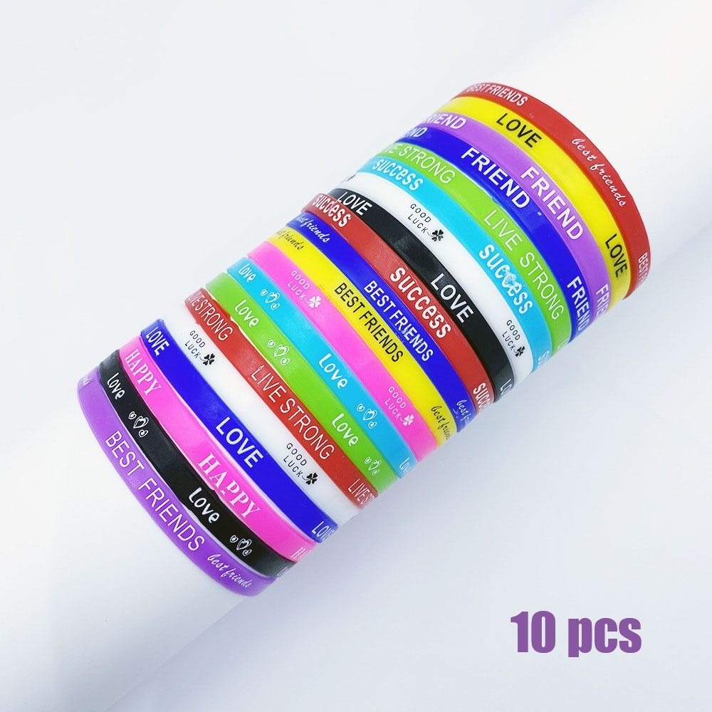 10pcs New 5mm Luminous Silicone Bracelet Letter Sports Rubber Wristband Motivational Fitness Bracelet Women Men